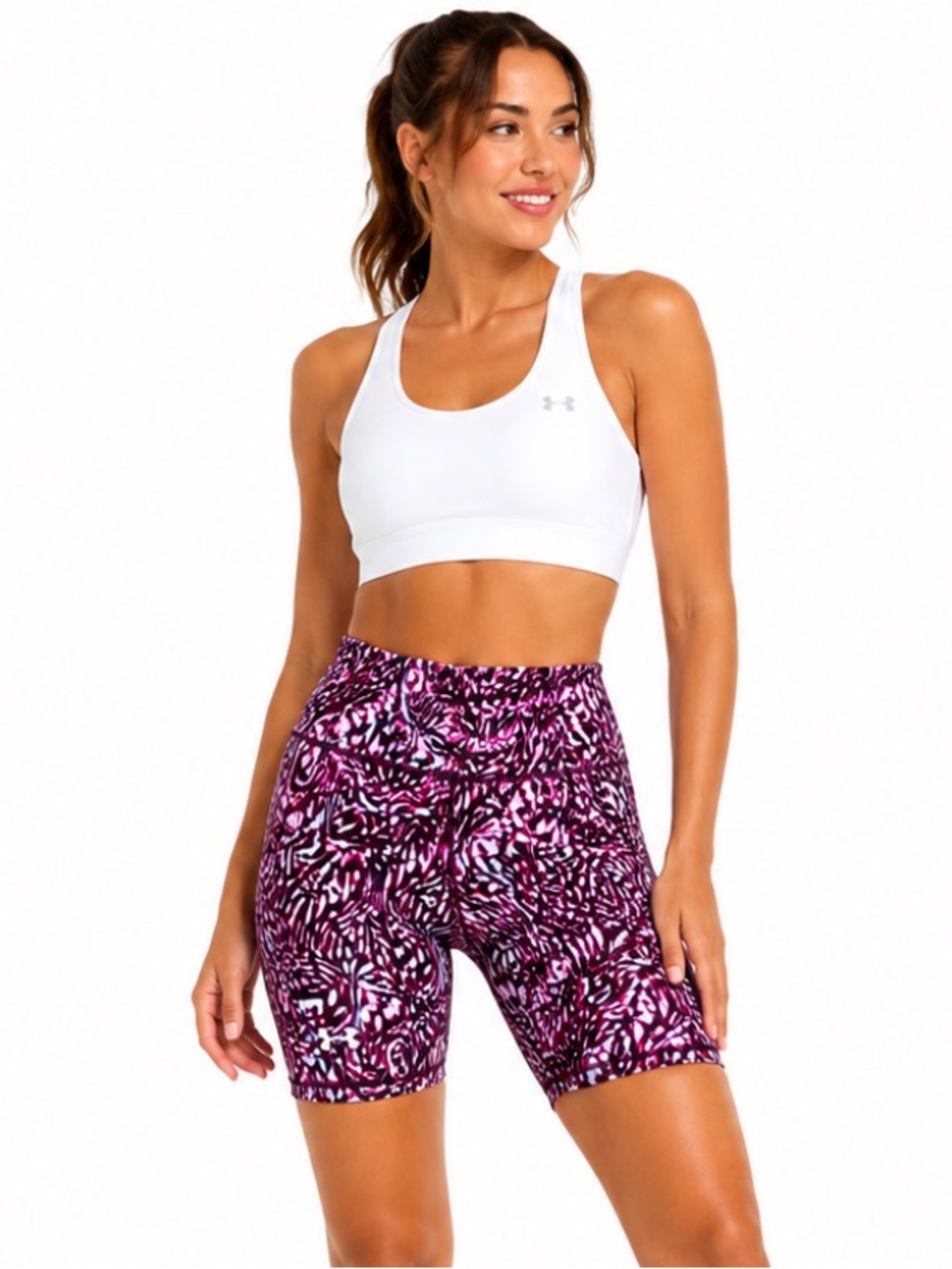 NWT Under Armour HeatGear High Rise Compression Bike Shorts Pink Purple XS